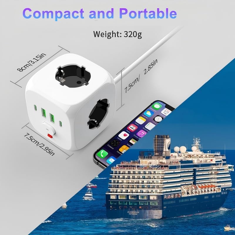 Ciabatta Elettrica Multipresa con USB,Multipresa Cubo a 3 Prese Schuko
