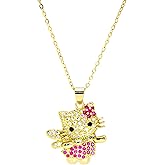 MOPWJCC Cute Cat Necklace with Sparkling Rhinestones - Cubic Zirconia Pendant on Adjustable Chain, Kawaii Gift for Women