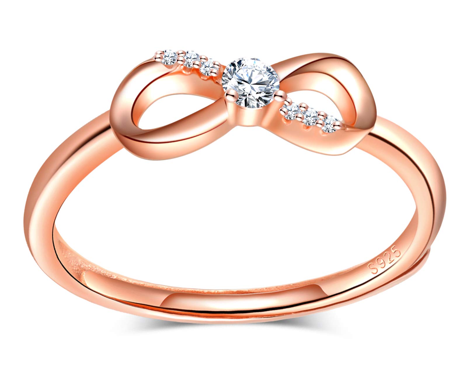 INFINIONLY Women's girl's Open Ring, 925 sterling silver adjustable ring, infinity symbol ring, Inlaid zircon, Wedding ring, engagement ring