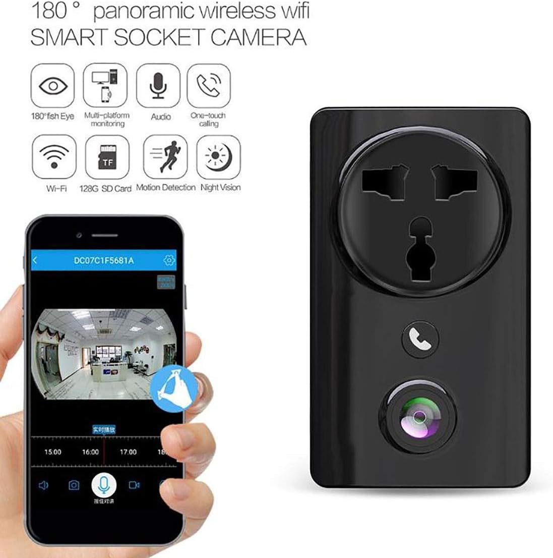 WXJHA Wifi Wall Security Socket,Smart Socket Camcorder HD 1080P Night Vision Home Security Motion Compatible with Android USB C