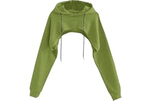 Remidoo Women Super Crop Top Pullover Sweatshirt Long Sleeve Drawstring Hoodie