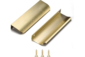Satanga Edge Finger Tab Pulls for cabinets Kitchen Concealed Drawer Pull Aluminum Hidden Door Handles for Home Pack of 10 Modern Brushed Brass 6" Overall Length Easy Installation