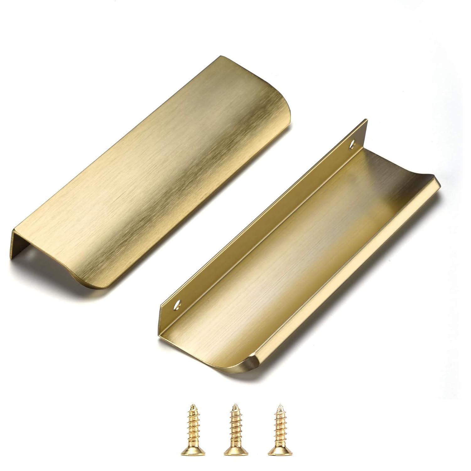 Photo 1 of Satanga Edge Finger Tab Pulls for cabinets Kitchen Concealed Drawer Pull Aluminum Hidden Door Handles for Home Pack of 10 Modern Brushed Brass 6" Overall Length Easy Installation