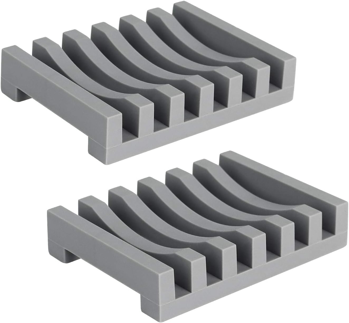 Topsky 2-pack Silicone Soap Dish with Self-emptying Drainage Soap Holder for Kitchen Shower Room Bathroom (Grey) — image 1