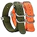 SIMCOLOR Zulu Replacement Watch Bands,2 Pack Nylon Strap with Heavy Duty Brushed Buckle 18mm 20mm 22mm or 24mm(22mm,Orange/Army Green)