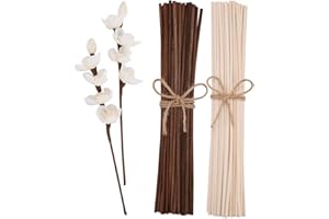 NONGCUNREN jecengs Natural Reed Diffuser Sticks add 2 Pcs 13inch Sola Flowers 10 Inch Natural Rattan Wood Sticks Aromatherapy Sticks Replacements Stick White 50 Pcs and Brown 50 pcs