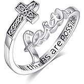 CELESTIA Faith Ring,Cross Rings Sterling Silver Christian Jewelry Mothers Day Gifts for Women Mom Girlfriend