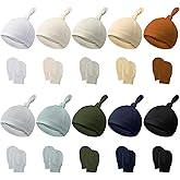 Hercicy 10 Set Newborn Baby Mitten and Hat Set Knot Newborn Beanie with Baby Mittens Cap for Hospital Infant Boy Girls Unisex Preemie Toddler 0-6 Months