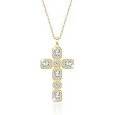 Linawe Cross Necklace for Women, Gold/Silver Jewelry Cross Charm Chain Necklaces, Moissanite Crystal Birthstone Cubic Zirconia Rhinestone Necklace, Religious Gifts