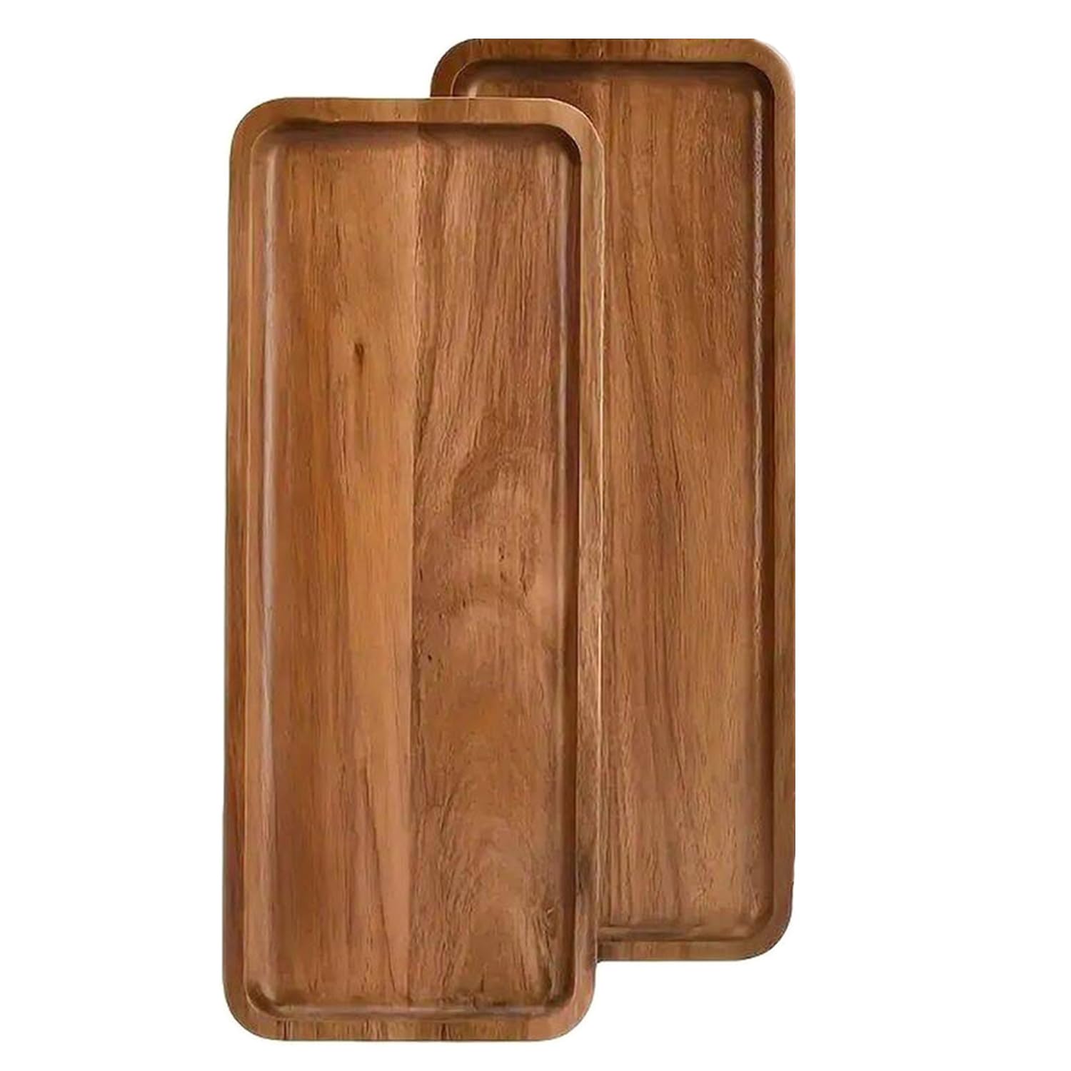 Photo 1 of 2 Pack Tiny Solid Wood Serving Platters and Trays of Natural Wood with Edge,Rectangular Avoid Sliding and Spilling Food (Rectangular Acacia Wood Platters 2pcs)