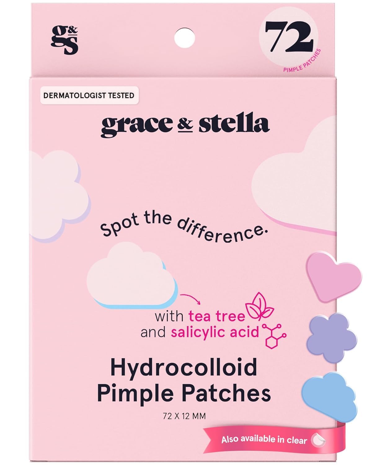 grace & stella Award Winning Pimple Patches Salicylic Acid (Multishape, 72 Count) - Dermatologist Tested Hydrocolloid Spot Patches for Blemish Treatment that Help Protect Acne & Reduce Redness - Vegan