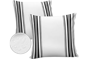 Singingin Pack of 2 Outdoor Pillow Covers, Farmhouse Black and White Stripe Waterproof Square Throw Pillowcase Decorative Cushion Pillow Covers for Couch Patio Tent, 18x18 in