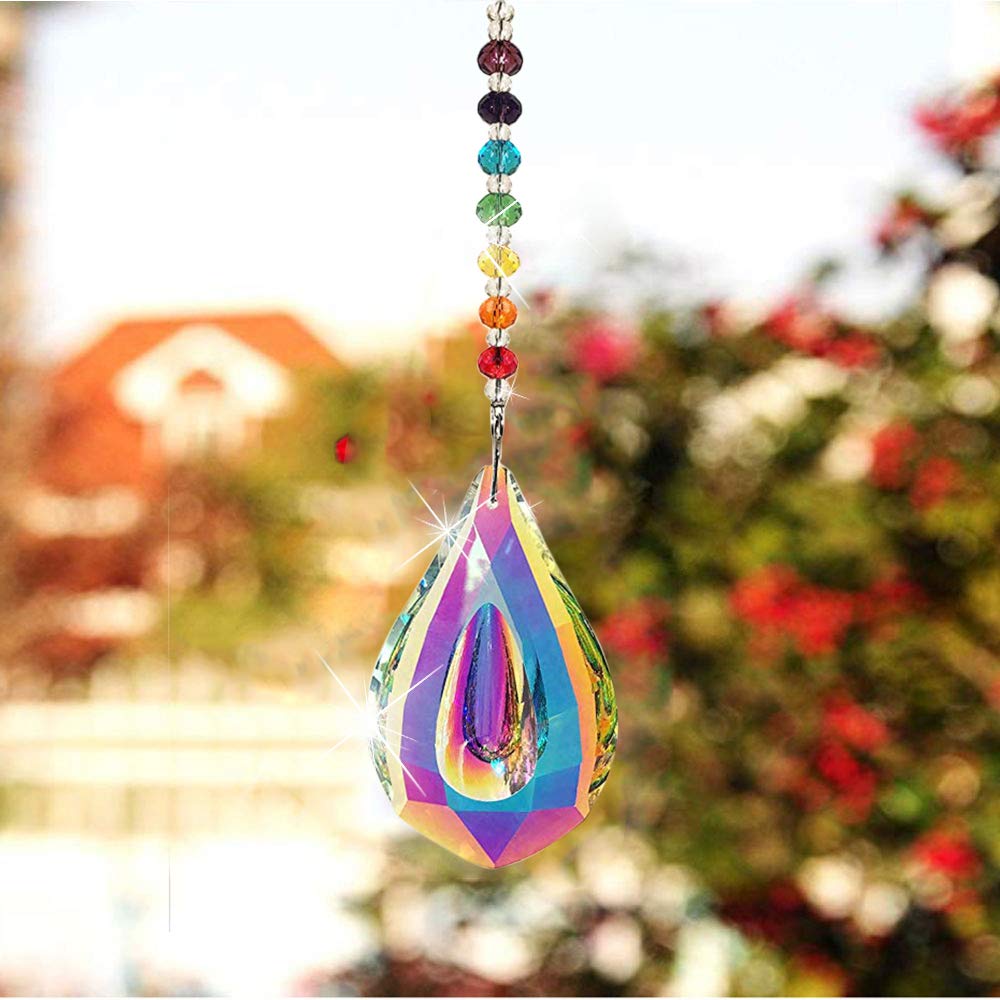 SunAngel Colorful Jewelry Crystals Pendants &Chandelier Prisms Hanging Ornament Prisms Rainbow Crystal Pendants (AB Color Pendant with Chain)