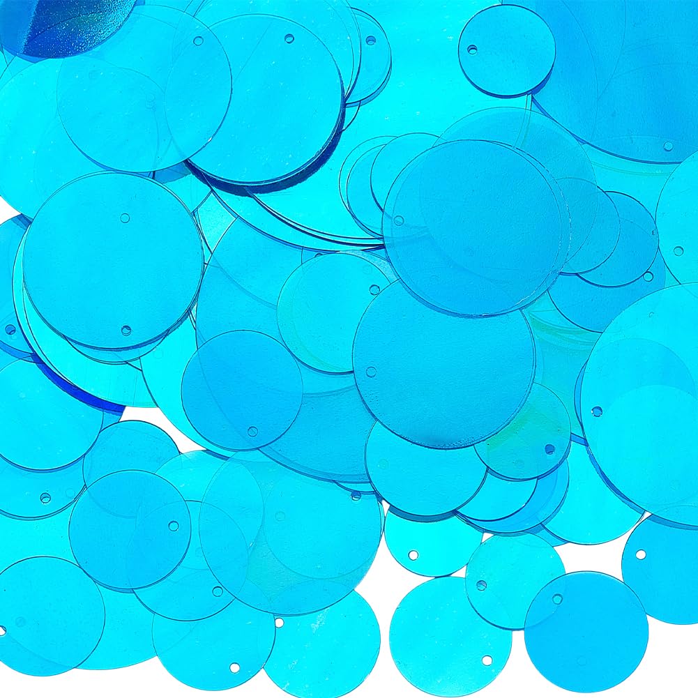 SUNNYCLUE 6 Sizes Blue Loose Sequins, 120G PVC Round Iridescent Applique Art Shiny Glitters Hole Loose Decor Sequin for Sewing Craft DIY Embroidery Ornament Supplies