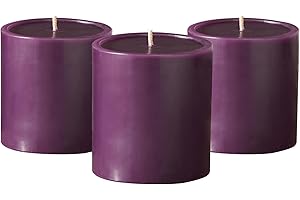 Simply Soson Purple Pillar Candles 3x3 inch - Set of 3 - Unscented Decorative Purple Candles, No drip Candles, Ideal as Large Candles for Home Decor, Weddings, Holidays
