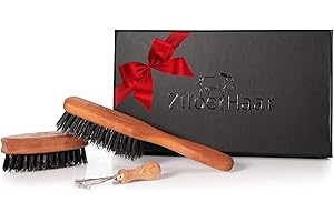 Zilberhaar Beard Brush Grooming Kit (Soft Version) 2nd Cut Boar Bristles - Ideal for Stubbles and Short To Medium Beards - Distributes Balm and Oil for Growth/Styling - Comes with Brush Cleaning Tool
