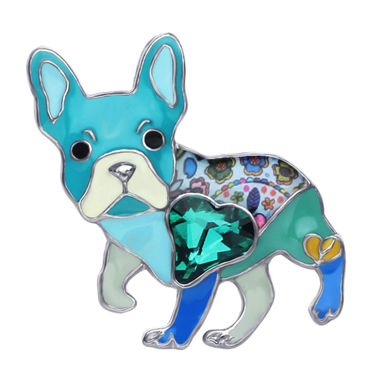Bonsny Enamel Alloy Rhinestone French Bulldog Brooches Pin Jewelry For Women Girls Novelty Gift Charms (Blue)