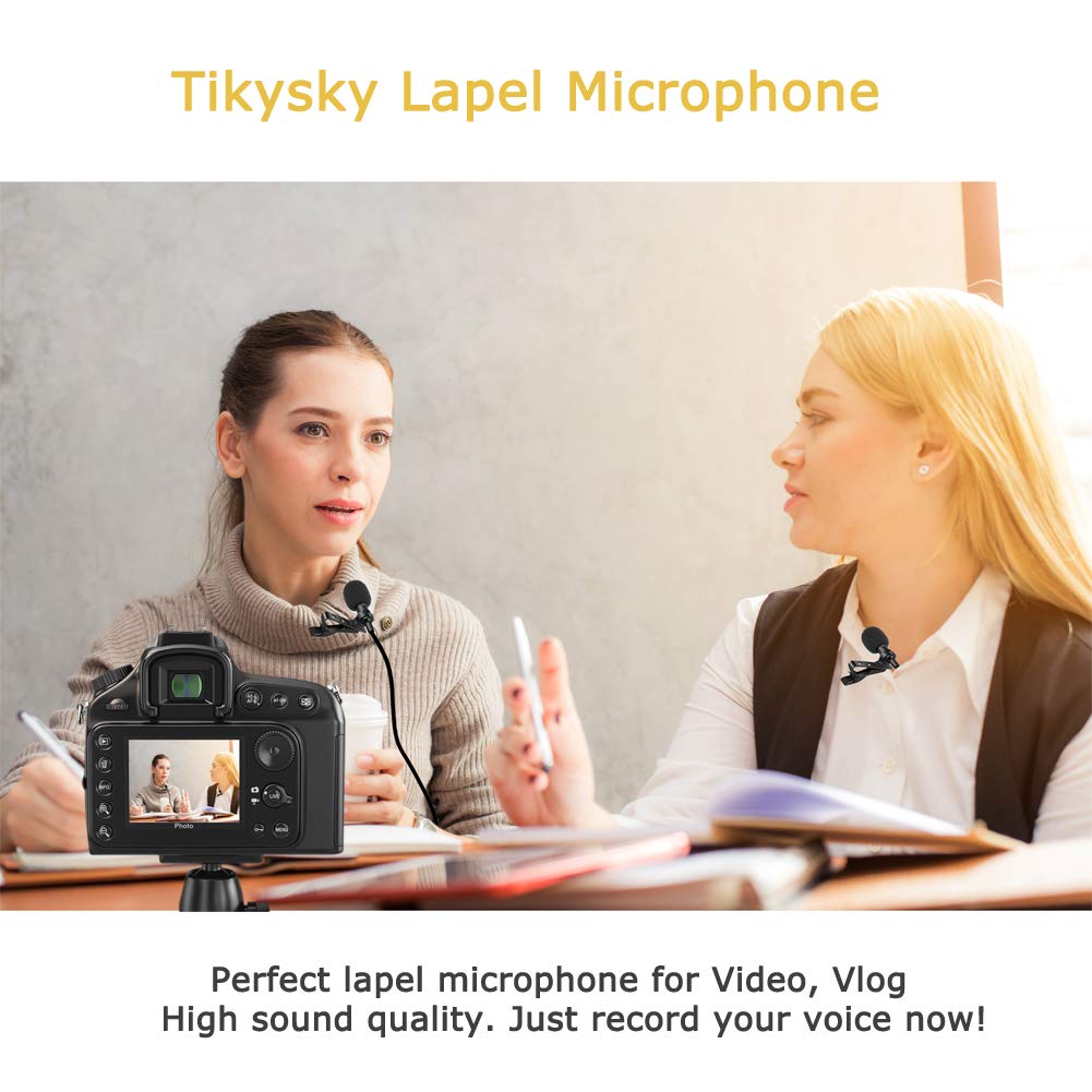 Lavalier Lapel Microphone,Tikysky Clip On Lav Mic for iPhone Android Cell Phone Smartphone Camera Vlog Interview Video Recording Podcast