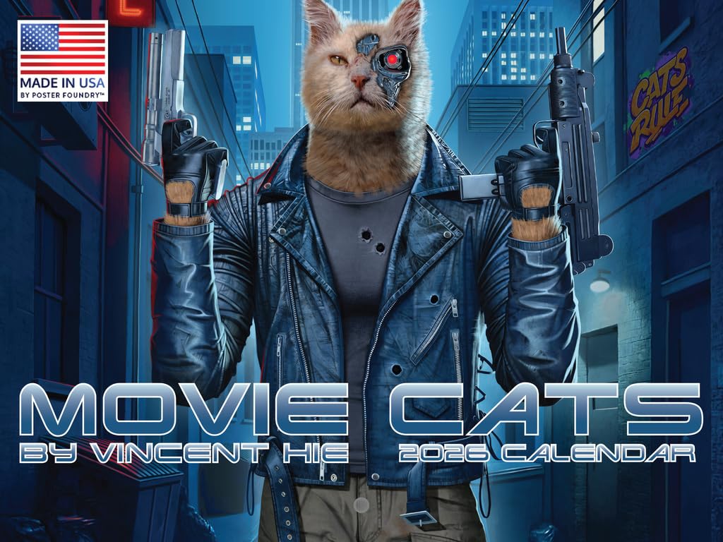 Photo 1 of Movie Cats Calendar 2026 by Vincent Hie Funny Pop Culture Cats in Movies Wall Monthly 12 Month | American Made In The USA