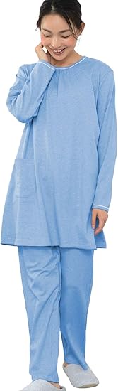 パジャマ工房 レディース パジャマ 長袖 かぶり 丸首 オーガニックコットン100 中厚スムースニット 311 ワンピース チュニック 通販 Amazon