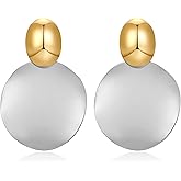 FAMARINE Big Disc Drop Earrings Gold Dangle Earrings Round Hammered Earrings Women