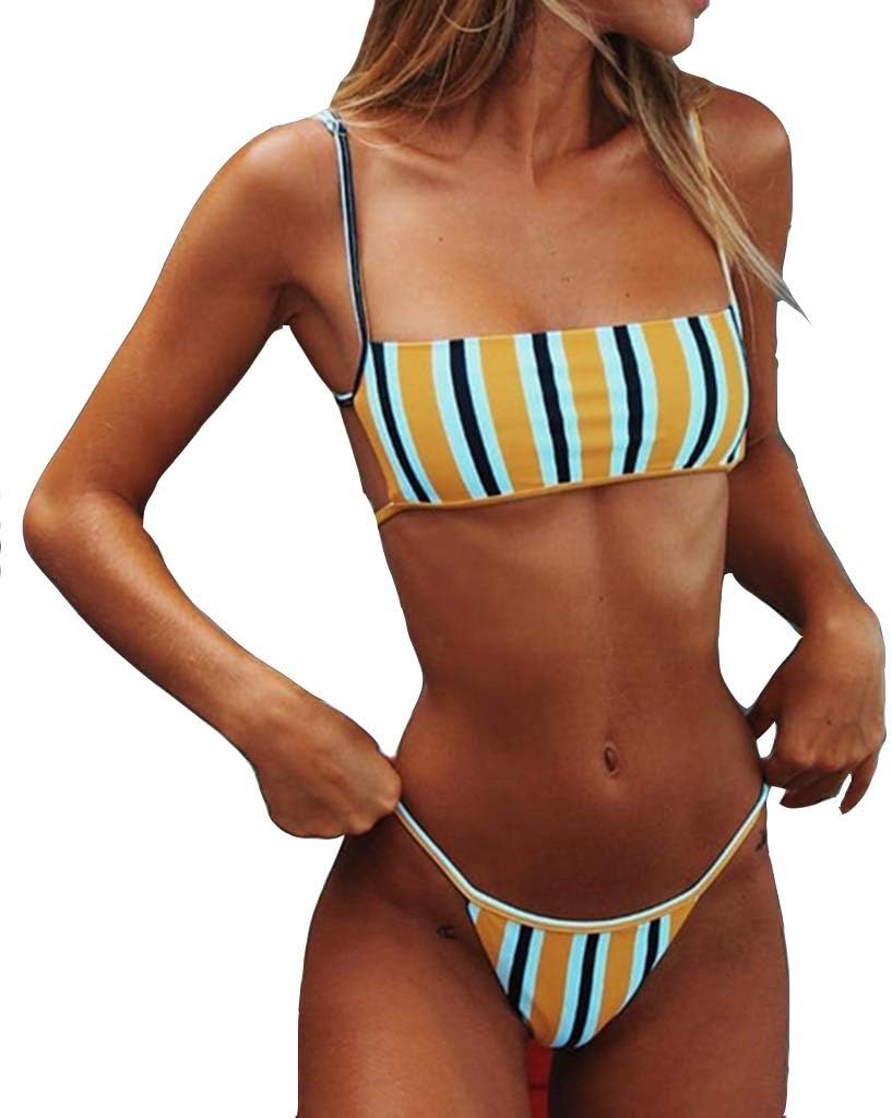 Amazon Com Dapeng Bikini Swimsuit Solid Color Two Piece Simple Sexy Tube Top Suitable For Women And Girls Color Striped Size S Sports Outdoors