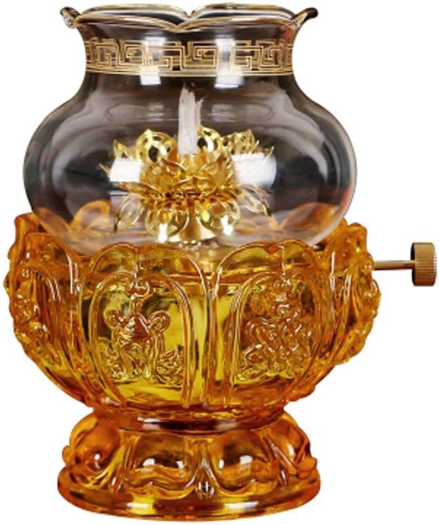 Oil Lamps & Accessories - NAUDILIFE Oil lamp Indoor use Glass Crystal Glass Lotus lamp Holder Household Buddha headlamp Kerosene lamp Ultra-Pure Paraffin lamp Oil Candle Holder Lantern（Gold）