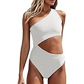 Women's One Piece Ribbed Swimsuit One Shoulder Cutout Swimwear Sexy Bathing Suit