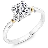 Gem Stone King 925 Silver and 10K Yellow Gold IGI Certified Lab Grown Diamond Solitaire Engagement Ring For Women | 1 Ct Cushion Cut | E-F Color | VS1-VS2 Clarity