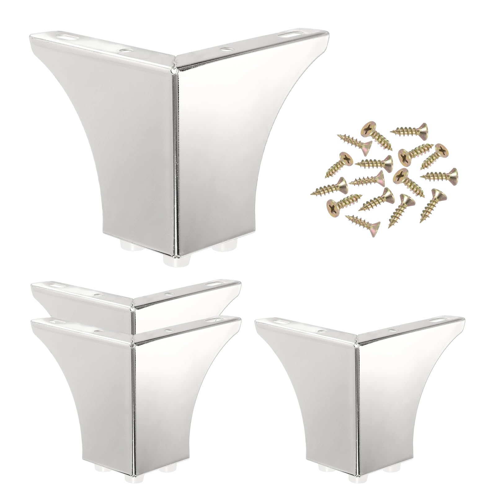 PATIKIL Metal Furniture Legs 3.94 Inch, 4 Pack Triangle Furniture Feet DIY Replacement Legs Modern Style for Cabinet Cupboard Table Couch Sofa Dresser, Silver