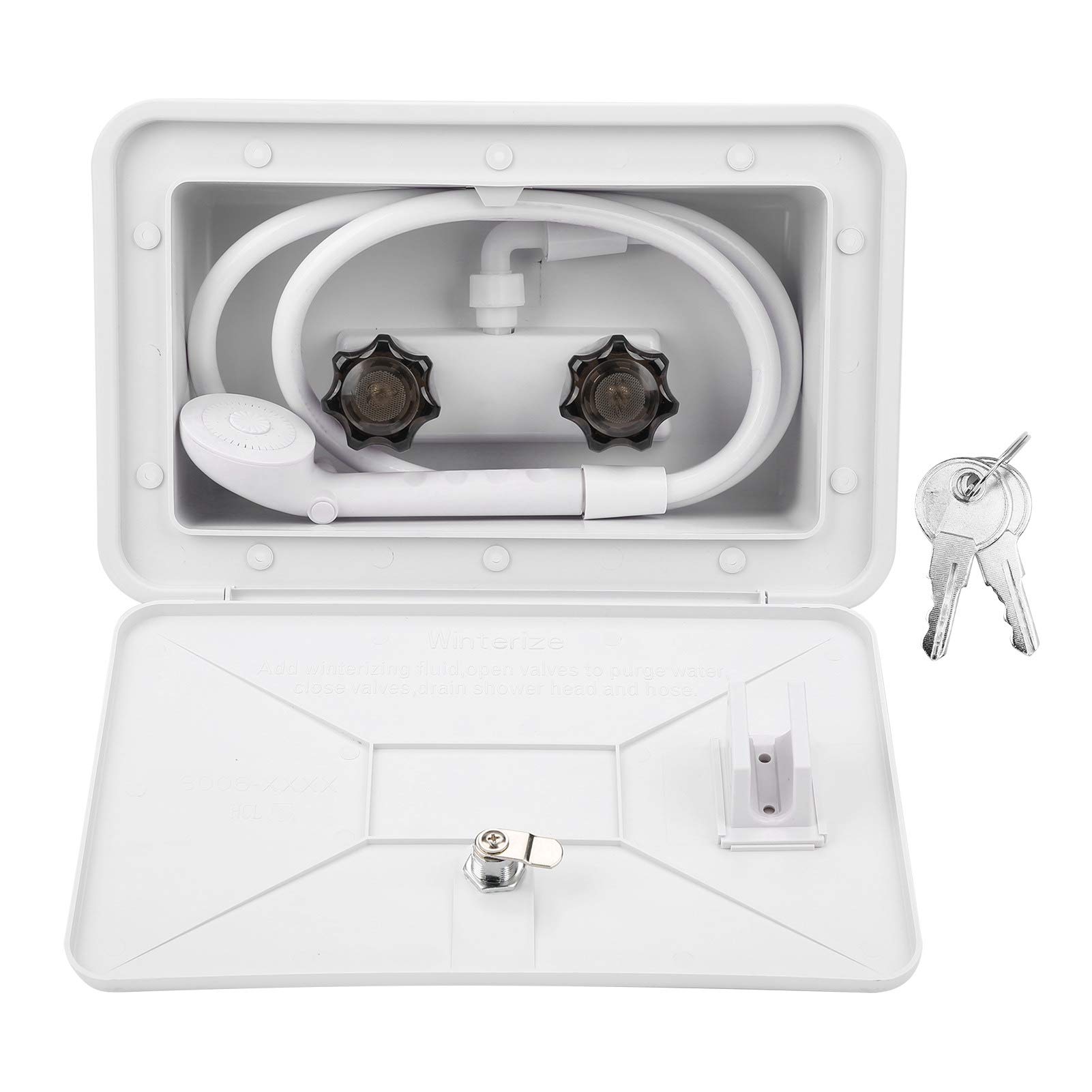 RV Exterior Shower Box Kit, Faucet Hose Camper Trailer Cowboy Shower, Outdoor Washing Kit with Lock Accessory