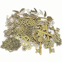 LolliBeads 230 Gram Antiqued Bronze/Silver Metal Skeleton Keys and Wings, Bronze Steampunk Watch Gear Cog Wheel, Chains, Clasps and Jump Rings DIY Kits (300 Pcs)