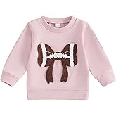 Karuedoo Toddler Baby Girl Football Outfit Football Bow Embroidery Crewneck Pullover Sweatshirt Long Sleeve Shirts Fall Tops