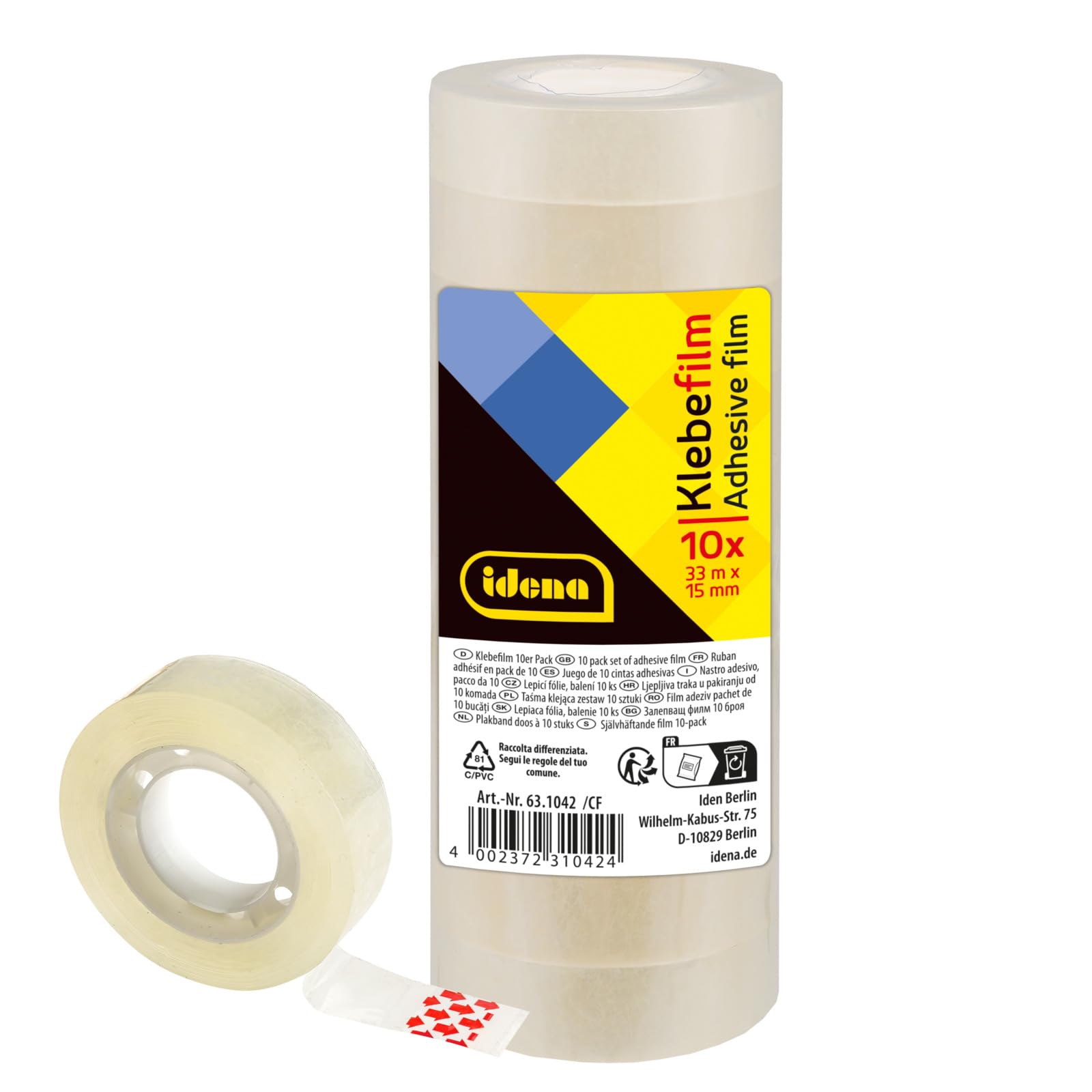 IDENA 631042 Adhesive Film, 33 x 15 mm Pack of 10 Transparent