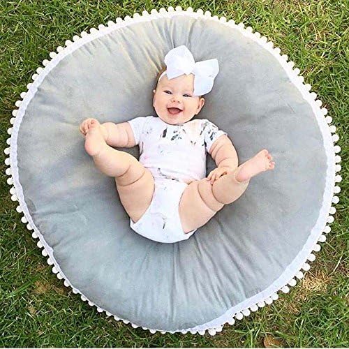 Werchenli Cartoon Style Baby Play Mat for Floor Reversible Thick 100% Soft Cotton 37.4 Inches Playmat For Kids, Grey