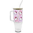 Sip Sip Hooray 40oz Pink Hello Kitty Floral Glass Tumbler with Lid and Straw Iced Coffee Cup, Custom Drinkware Aesthetic Tumblers Mug