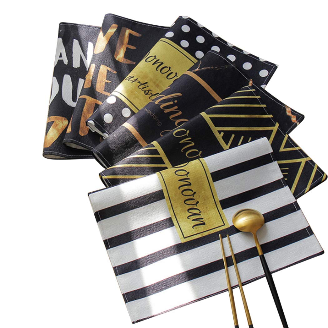 Duffire Nordic Black And White Placemat 6PCS Table Cloth Bowl With Pad Waterproof And Oilproof Foldable Linen Western Mat