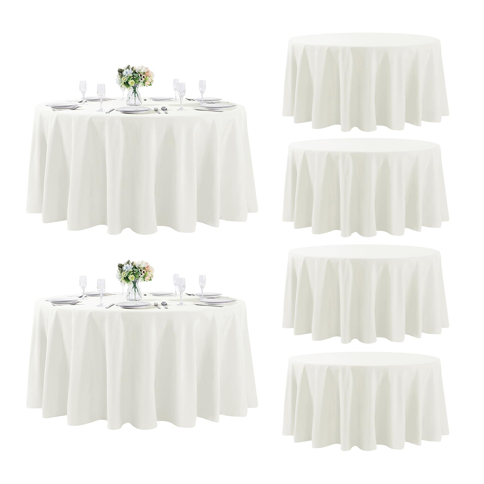 Photo 1 of Fokitut 6 Pack Round Tablecloth, 120 Inch, Stain Resistant and Wrinkle Polyester Table Cloth, Fabric Table Cover for Kitchen Dining, Wedding, Party, Holiday Dinner-Ivory
