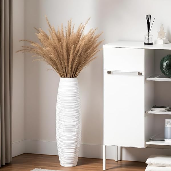 ROCENDLOR TALL FLOOR VASE, 27.5 INCHES (70CM, 2.3FT) FLOOR VASE STURDY AND LUXURIOUS,TALL VASES FOR COUNTRY HOME DECOR, LIVING ROOM, RESIN WHITE VASES