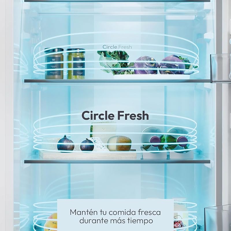 Fresco 300 CNCQ2T620EX Frigorífico Combi, Capacidad 409L, Total No Frost Circle+, Cajón Verdulero, Control Electrónico de temperatura, 60cmx2m, Iluminación LED, Puerta Reversible, 38DB, Inox