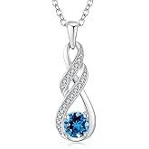 LOCIBLO Birthstone Necklaces for Women 925 Sterling Silver Infinity Pendant Created Gemstone Jewelry for Her, 16"+2"