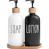 MOMEEMO Soap Dispenser Bathroom Set with Hand and Lotion Dispenser, Suitable for Bathroom Decor. (Black & White)