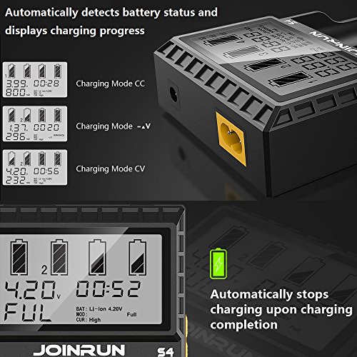 LCD Display Speedy Universal Battery Charger, WAAO Joinrun S4 Smart Charger for Rechargeable Batteries Ni-MH Ni-Cd A AA AAA C, Li-ion 18650 26650 26500 22650 18490 17670 17500 RCR123