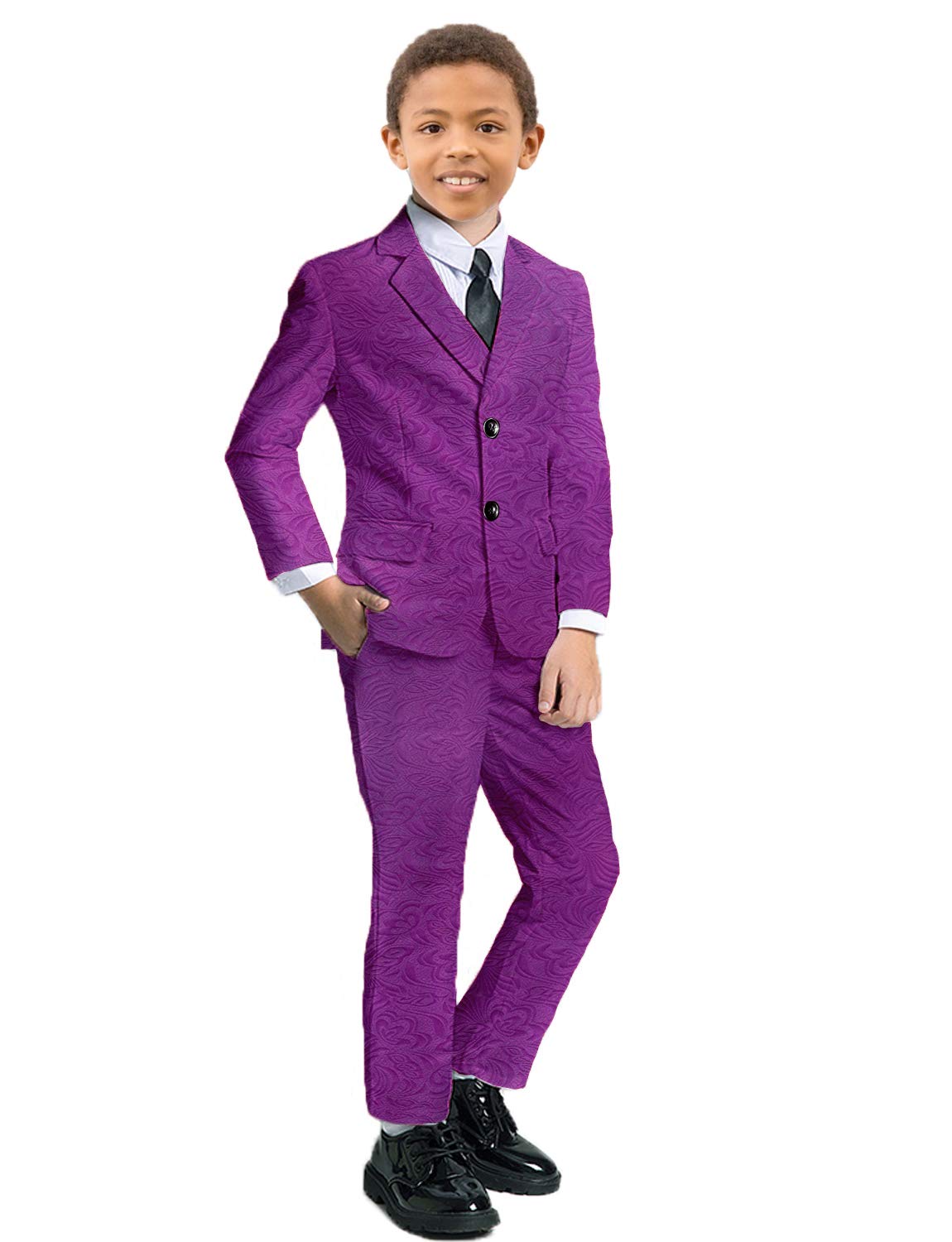 Everbeauty Boys Formal Floral Suit Jacket 3 Pieces Slim Fit Wedding Tuxedo Blazers for Kids EHTXZ006