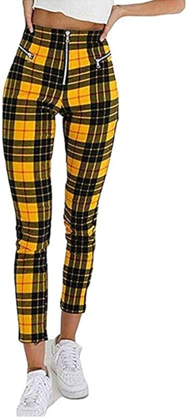 CHRONSTYLE Hosen Damen High Waist Kariert Slim Fit Lang Elegant ...