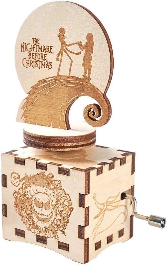 Mhjmijb The Nightmare Before Christmas Music Box Hand Crank Musical Box Carved Wood Musical,Musical Box Best Gift for Kids,Friends