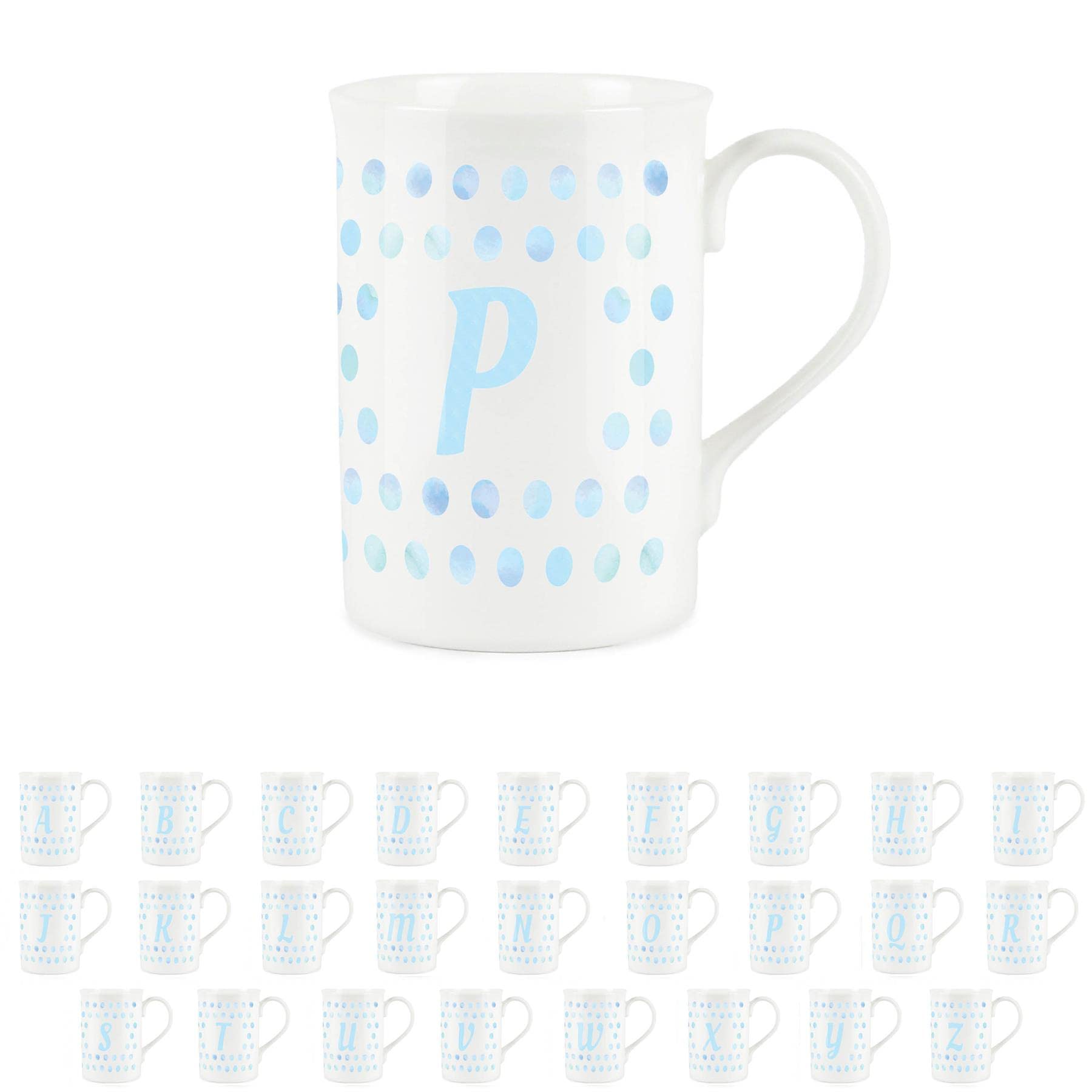 Purely Home Aqua Polka Dots Spots Letter P Mug - Fine Bone China Alphabet Initials Gift/Present Mug