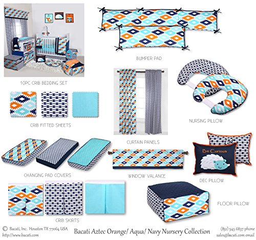 Bacati Tribal Aztec Cotton Percale Toddler Nap Mat, Aqua/Orange/Navy/Blue, 20" x 50"