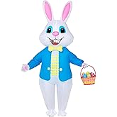 Stegosaurus Easter Inflatable Bunny Costume Adult, Funny White Rabbit Air Blow Up Costumes for Easter Party Men's Deluxe Bunny Costume Mascot Costume Cosplay Dress Up