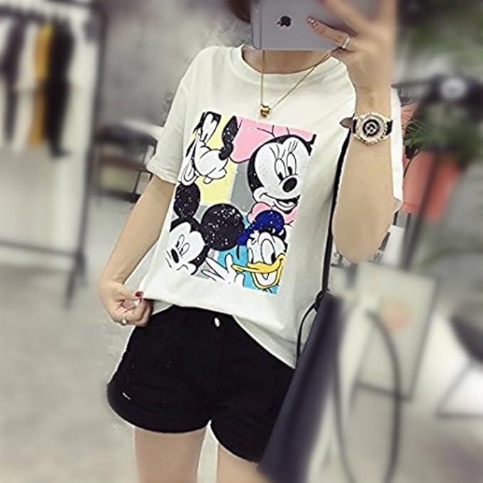 Amazon M W 夏 レディース 服 ディズニー ミッキーマウス デザイン ゆったり 半袖tシャツ 綿 カジュアル アウトーウエア 人気 おしゃれ かわいい パーティー 通勤 通学 Tシャツ カットソー 通販